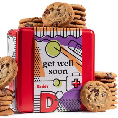 David&#39;s Cookies Get Well Soon Chocolate Chunk Cookies Tin 2lbs - Handmade Fresh Baked Gourmet Cookie Gift Basket - Delectable Made with Premium Ingredients - Thoughtful Care Package for Loved Ones