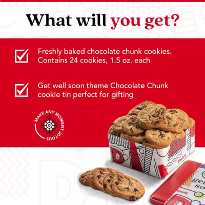 David's Cookies Get Well Soon Chocolate Chunk Cookies Tin 2lbs - Handmade Fresh Baked Gourmet Cookie Gift Basket - Delectable Made with Premium Ingredients - Thoughtful Care Package for Loved Ones