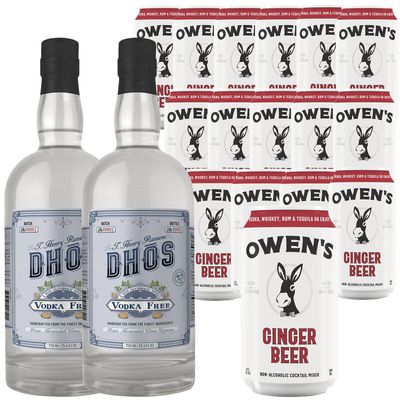 Dh s Handcrafted Non-Alcoholic Vodka 750 ML Bottles w Pack Owen s Mixers Ginger Beer 8.2 OZ Cans - Keto-Friendly, Zero Sugar, Zero Calories, Zero Proof - Perfect for Mocktails - Made in USA