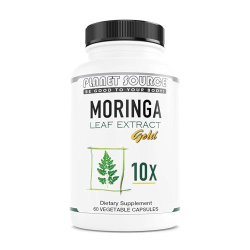 Planet Source Moringa Leaf Gold Extract 10X - Vitamin A, Vitamin B, Vitamin C, Vitamin D, Vitamin E, and Minerals - Antioxidants - Natural Energy, Metabolism, Immune Support - 60 Count Veggie Capsules
