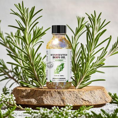 Multi-Use Oil for Face, Body and Hair, Organic Blend of Jojoba, Vitamin E and Sweet Almond Moisturizer for Dry Skin, Scalp and Nails - Rose Petals, and Olive Essential Oil (4 Fl Oz, Rosemary)