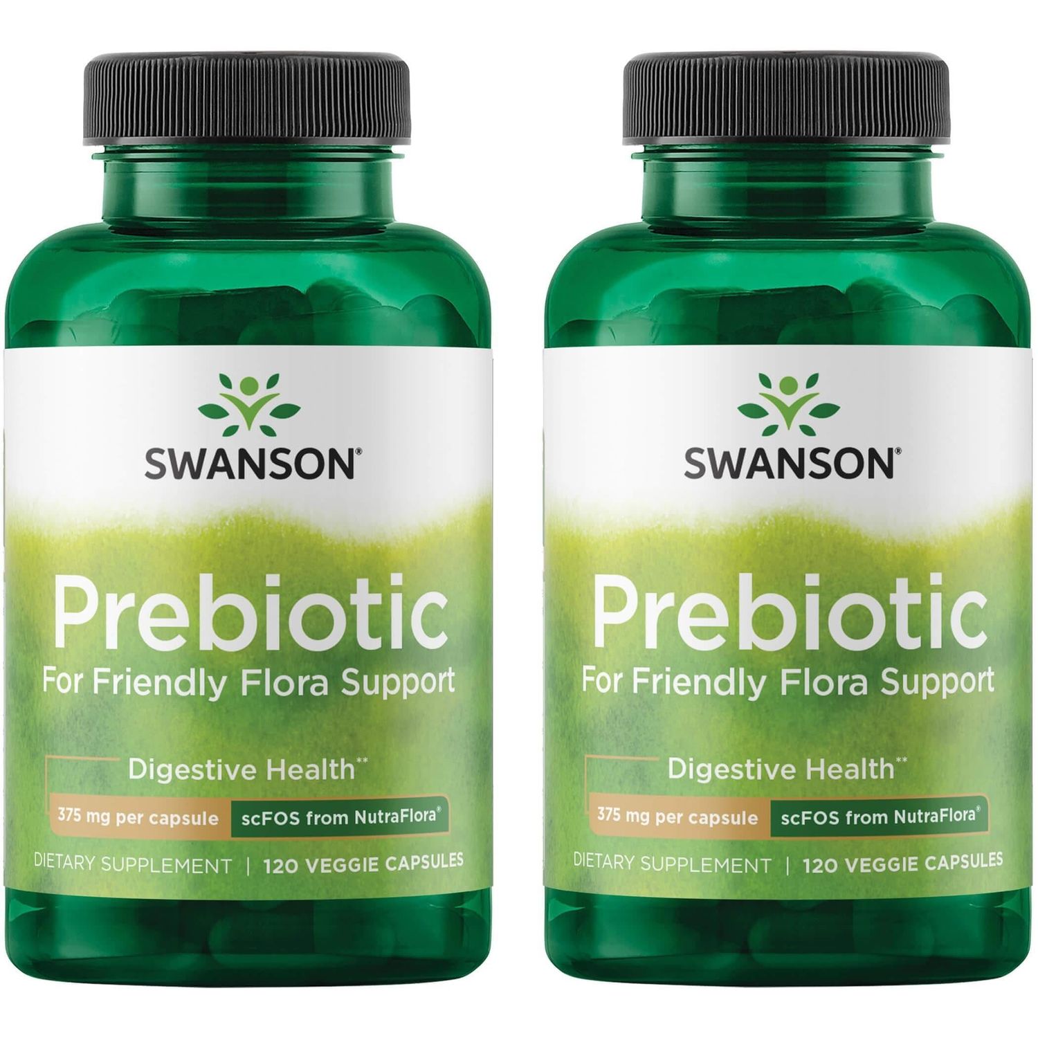 Swanson Prebiotic Capsules - Promotes Friendly Flora Support Overall Digestive Health - Prebiotic Fiber Promoting Gut Health Immune Support - (120 Veggie Capsules, 750mg Each) 2 Pack