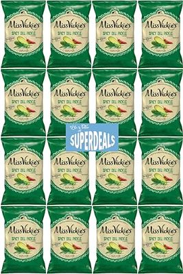 Kettle Cooked Potato Chips by Miss Vickie&#39;s Value Pack Bundled by SUPERDEALS 1.375 Oz Bag Spicy Dill Pickle Pack of 16 with mystery bonus gift