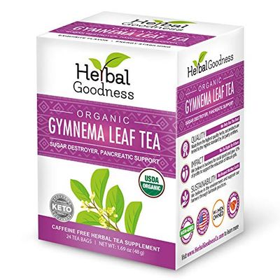 Gymnema Leaf Tea 100 Organic Herbal Tea for Healthy Metabolism Natural Sweet Cravings Support Caffeine-Free, Keto-Friendly, Vegan, Gluten GMO-Free 24 Unbleached Tea Bags