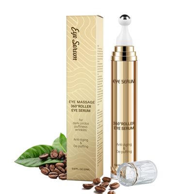 Caffeine Eye Serum, Hyaluronic Acid Under Eye Cream for Dark Circles and Puffiness, Anti Aging with 360 Massage Ball Reduce Bags, Wrinkles and Fine Lines