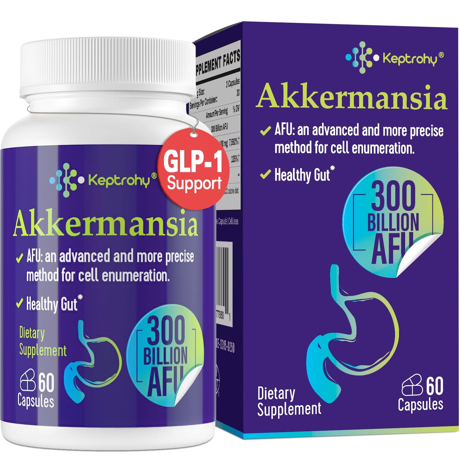 GLP-1 Supplement - 300 Billion AFU Akkermansia Probiotic for Women Men, Akkermansia Muciniphila for GLP-1 Production, Digestive, Gut, Immune Health, Enhances Gut Digestive Lining function, 60 Count