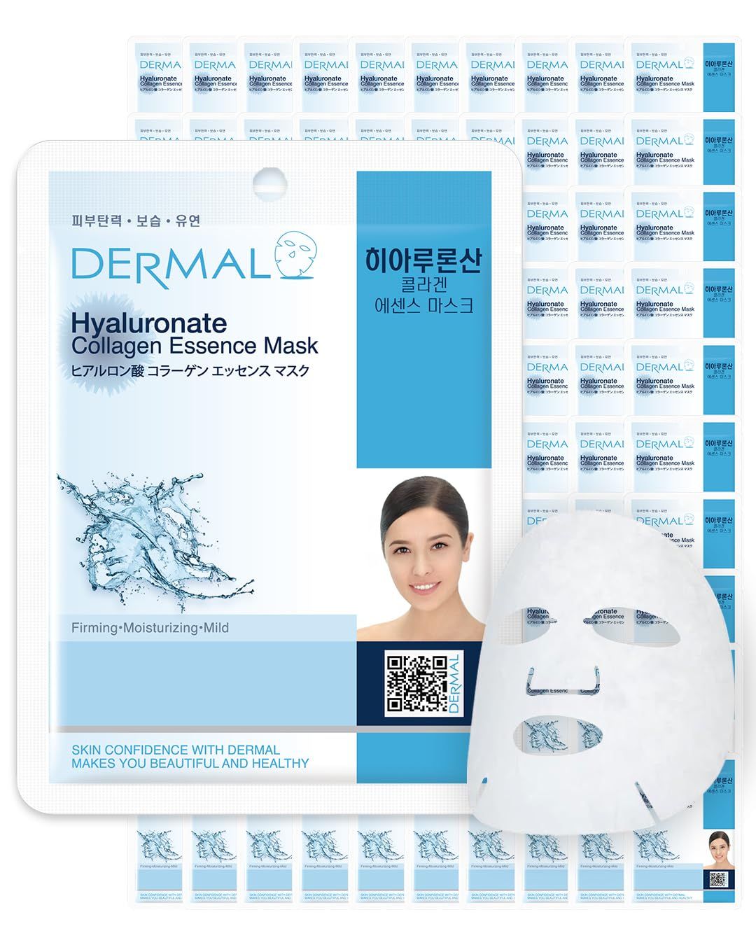 DERMAL Hyaluronate Collagen Essence Facial Mask Sheet 23g Pack of 100 - Hydro Boost Moisturizing for Dry Skin, Smoothing Fine Lines Wrinkles, Daily Skin Treatment Solution Sheet Mask