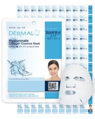 DERMAL Hyaluronate Collagen Essence Facial Mask Sheet 23g Pack of 100 - Hydro Boost Moisturizing for Dry Skin, Smoothing Fine Lines Wrinkles, Daily Skin Treatment Solution Sheet Mask