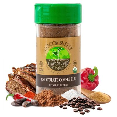 Flavor Seed Cocoa Butt&#39;Er Organic Chocolate Coffee Brisket Rub Butt Rub Seasoning. Gourmet Spice Mix for Cooking, Grilling BBQ. Preservative Free, Non GMO, 3.2 oz Shaker Jar