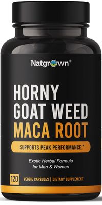 Natgrown Horny Goat Weed and Maca Root Extract Supplement for Men Women (Epimedium Extract, Hornygoatweed) Vegan Capsules -120 Ct