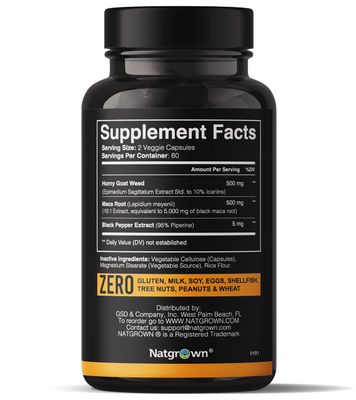 Natgrown Horny Goat Weed and Maca Root Extract Supplement for Men Women (Epimedium Extract, Hornygoatweed) Vegan Capsules -120 Ct