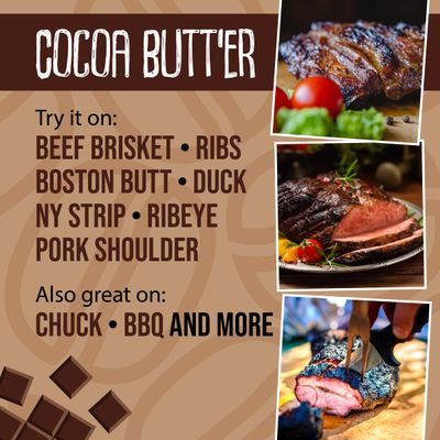 Flavor Seed Cocoa Butt'Er Organic Chocolate Coffee Brisket Rub Butt Rub Seasoning. Gourmet Spice Mix for Cooking, Grilling BBQ. Preservative Free, Non GMO, 3.2 oz Shaker Jar
