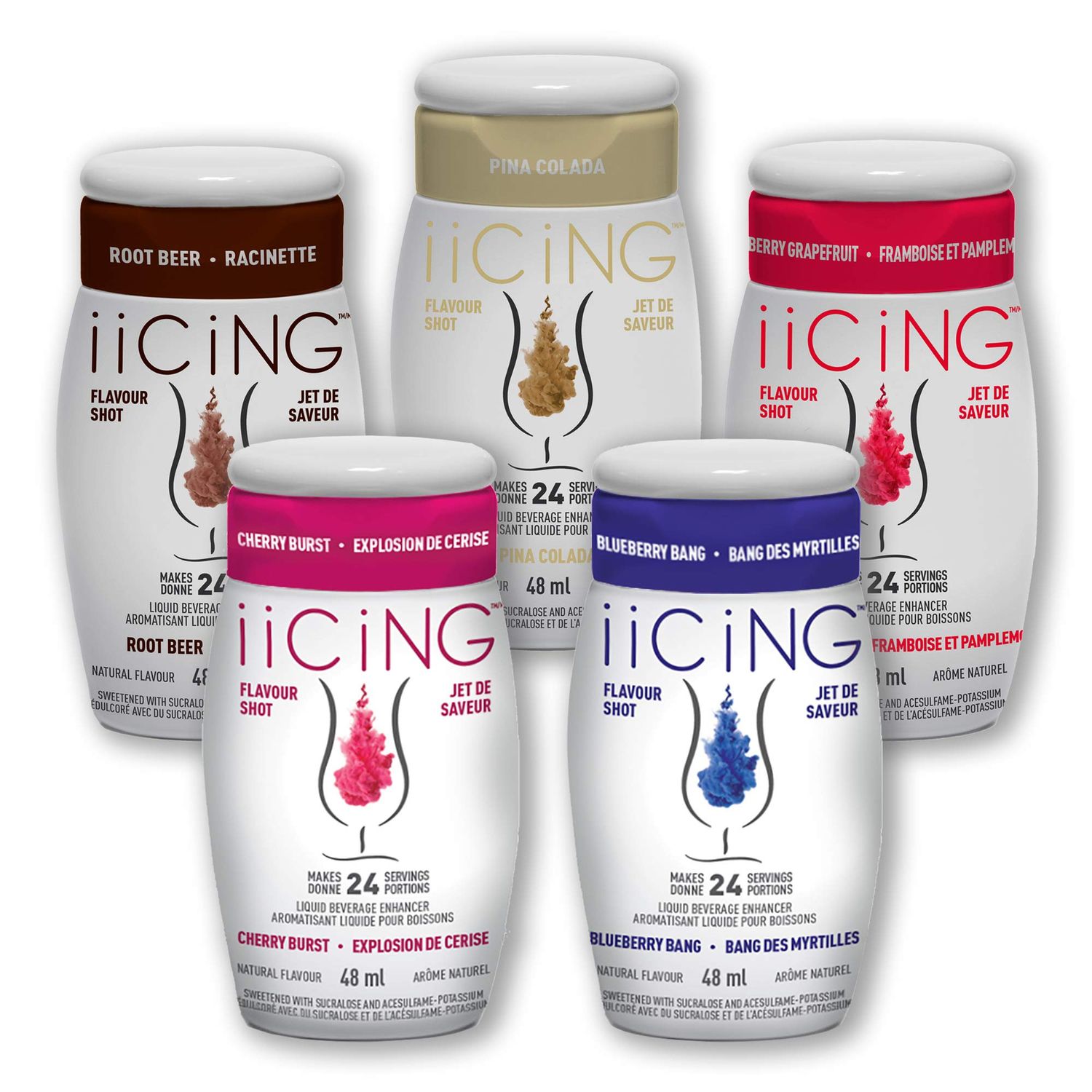 iiCiNG Flavour Shot - Variety 5 pack - All Natural flavours Zero Calories 1 bottle 48ml 24 servings You re in control of your own flavour All you need to do is squirt 5 pack