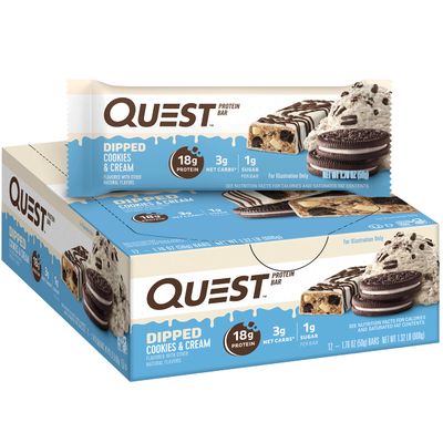 Quest Nutrition Dipped Chocolate Cookies Cream Protein Bars, High Protein, Low Carb, Gluten Free, Keto Friendly, 12 Count