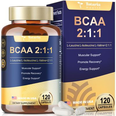 High Purity Branched Chain Amino Acids Supplement - BCAA 2:1:1 Capsules with Creatine Monohydrate, L-Glutamine, Vitamin B6 and Vitamin C for Men Women, 120 Count