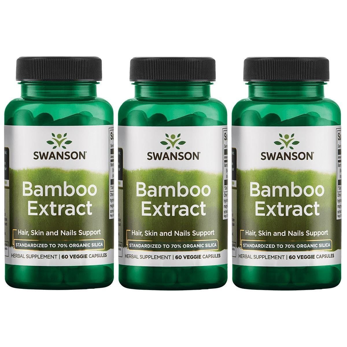 Swanson Bamboo Extract - Natural Hair, Skin and Nails Supplement - 70 Silica Content Supporting Collagen Formation Bone Growth - (60 Veggie Capsules, 300mg Each) (3 Pack)