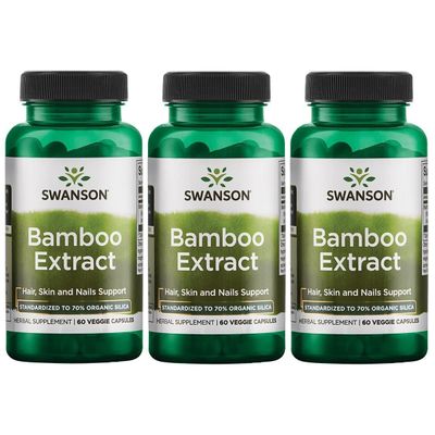 Swanson Bamboo Extract - Natural Hair, Skin and Nails Supplement - 70 Silica Content Supporting Collagen Formation Bone Growth - (60 Veggie Capsules, 300mg Each) (3 Pack)