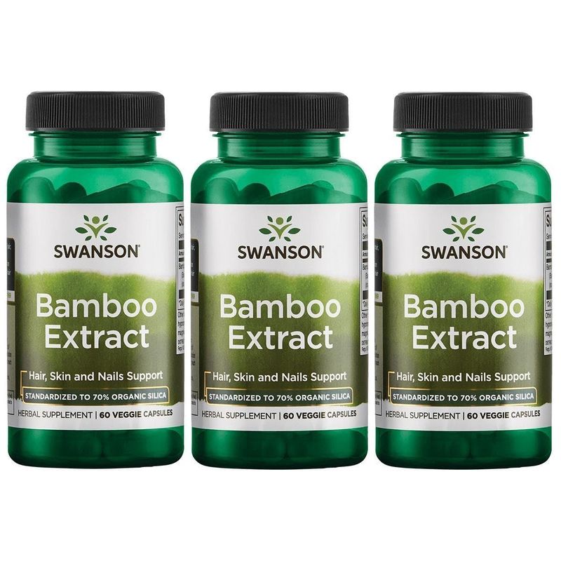 Swanson Bamboo Extract - Natural Hair, Skin and Nails Supplement - 70 Silica Content Supporting Collagen Formation Bone Growth - (60 Veggie Capsules, 300mg Each) (3 Pack)