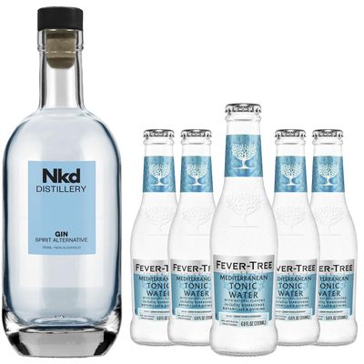 Nkd Distillery Gin Alternative Premium Non-Alcoholic Spirit - Zero Alcohol - With Fever Tree Mediterranean Tonic [ 5 Pack ]