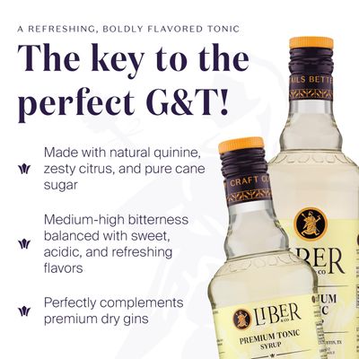 Liber Co. Premium Tonic Syrup (25.4 oz) - Craft Cocktail Mixer with Guatemalan Highland Quinine Citrus Oils - Perfect for Customizable Gin Tonics Mocktails