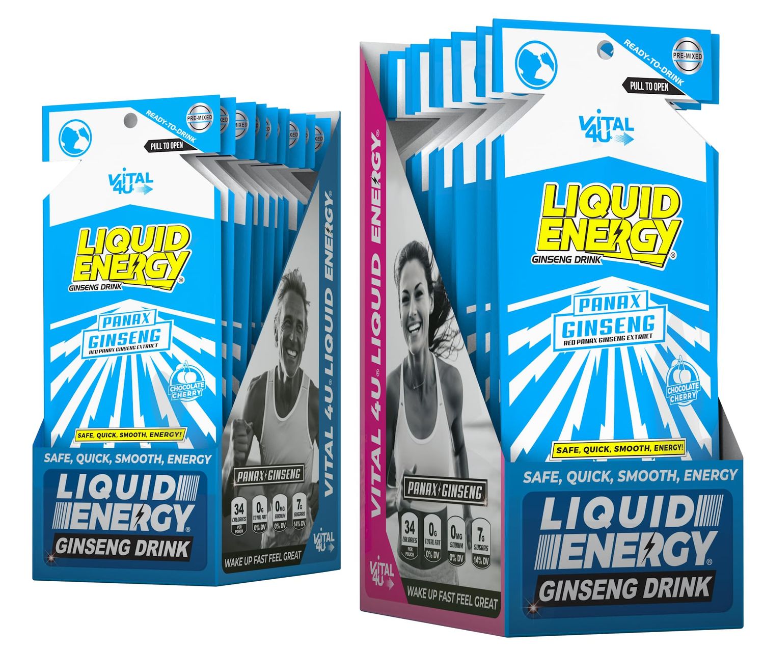 VITAL 4U Liquid Energy Shot - Ginseng, Naturally Sweetened, Chocolate Cherry Flavor, 24 ct