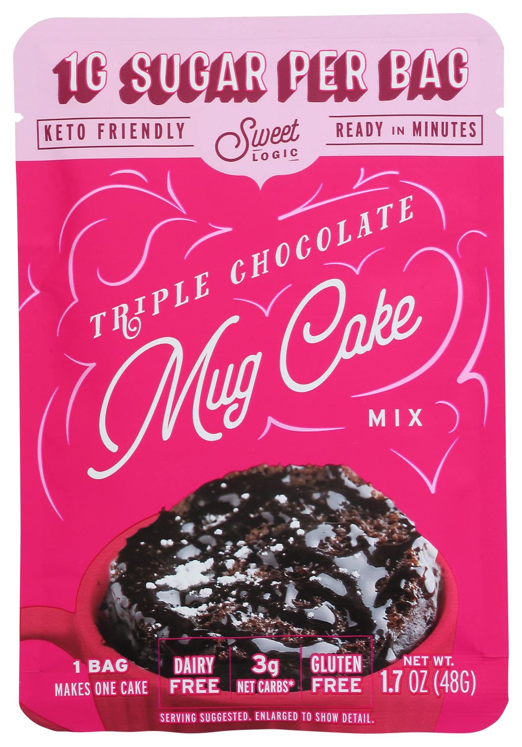 Sweet Logic Triple Chocolate Mug Cake Mix, 1g Sugar, Ready in Minutes, Keto, Dairy Free, Gluten Free, 1.7 Ounce (Pack of 10)