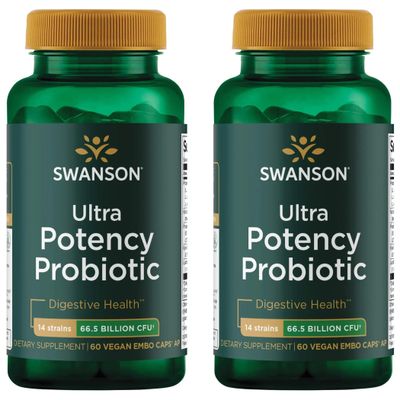 Swanson Ultra Potency Probiotic Digestive Health Immune System Support 66 Billion CFU Prebiotic NutraFlora scFOS 60 DRcaps Veggie Capsules (Caps) (2 Pack)