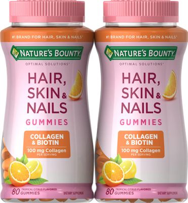 Nature&#39;s Bounty Biotin and Collagen, Citrus-Flavored Gummies, 80 Ct (2 Pack)