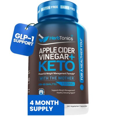 Herbtonics Apple Cider Vinegar with Keto BHB Salts - GLP-1 Support Supplement Keto Diet Pills for Women Men Supports Appetite Metabolic Function 240 Keto ACV Capsules
