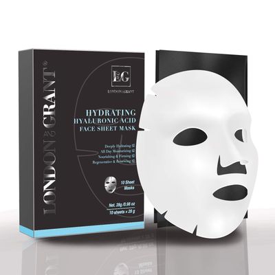London and Grant Sheet Masks For Face - Firming Face Mask Sheet For All Skin Types - Anti Aging Face Mask With Vitamin C, Collagen, Hyaluronic Acid - Deep Hydrating Sheet Masks - 10 Sheets (10 PCS)