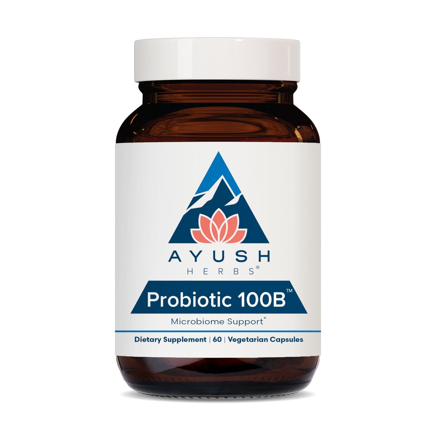 Ayush Herbs Probiotic 100B - Probiotics for Women, Probiotics for Men, Prebiotics and Probiotics for Digestive Health, Gas Relief, Gut Microbiome Balance - 60 Vegetarian Capsules (1 Count)