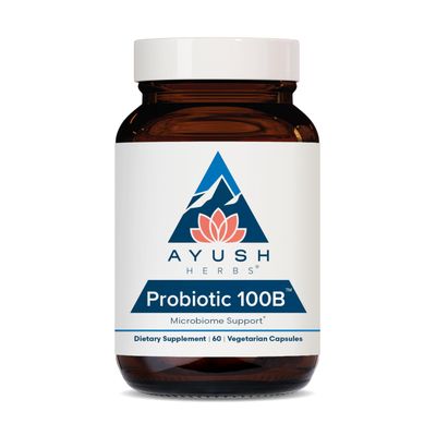 Ayush Herbs Probiotic 100B - Probiotics for Women, Probiotics for Men, Prebiotics and Probiotics for Digestive Health, Gas Relief, Gut Microbiome Balance - 60 Vegetarian Capsules (1 Count)