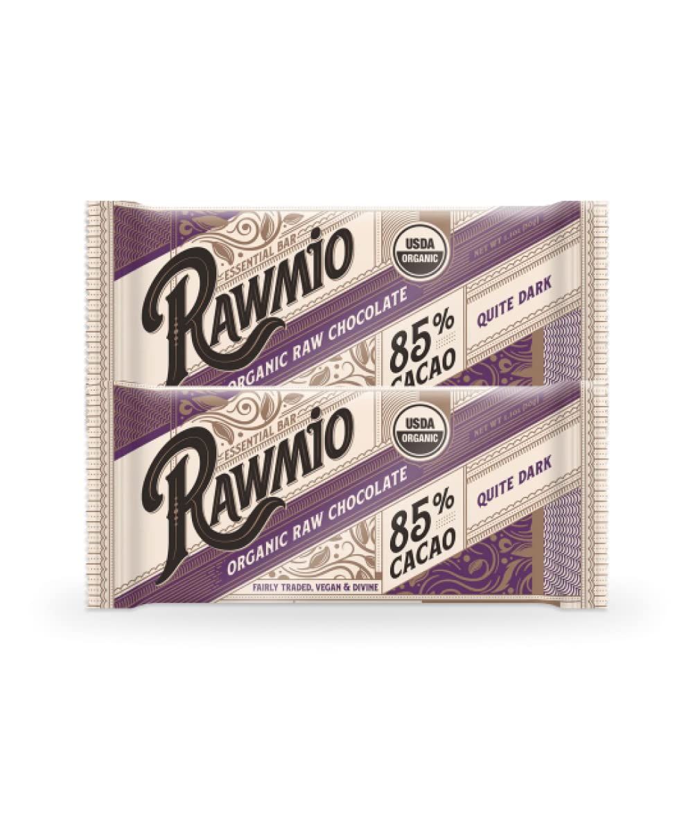 Rawmio Essential Dark Chocolate Bar - Organic, Raw, Gluten-Free, 85 Cacao, Pack of 2, 1.1 oz.