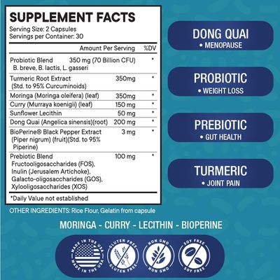Pro Optimize Probiotics for Women, Menopause, 70 Billion CFU, Digestive Health - Relief for Bloating, Hot Flashes, Joint Support, Night Sweats - Gut Health Metabolism - Dong Quai (120 (Pack of 2))