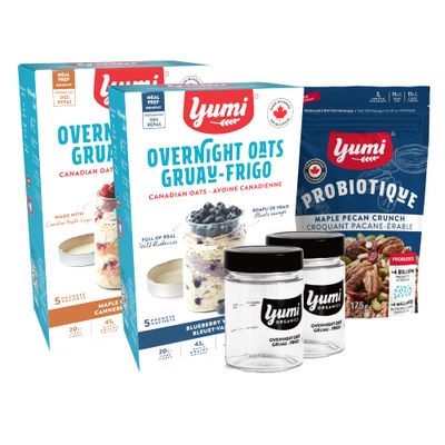 Yumi Organics - Overnight Oats Best Sellers Bundle, High Protein, High Fiber, Low Sugar Organic Oatmeal (11 Pack 2 Free Glass Jars)