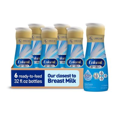 Enfamil Optimum Baby Formula, Our Closest Formula to Breast Milk, Brain-Building DHA, Immune-Supporting LnNT, Ready to Feed, Baby Milk, 32 Fl Oz, Pack of 6
