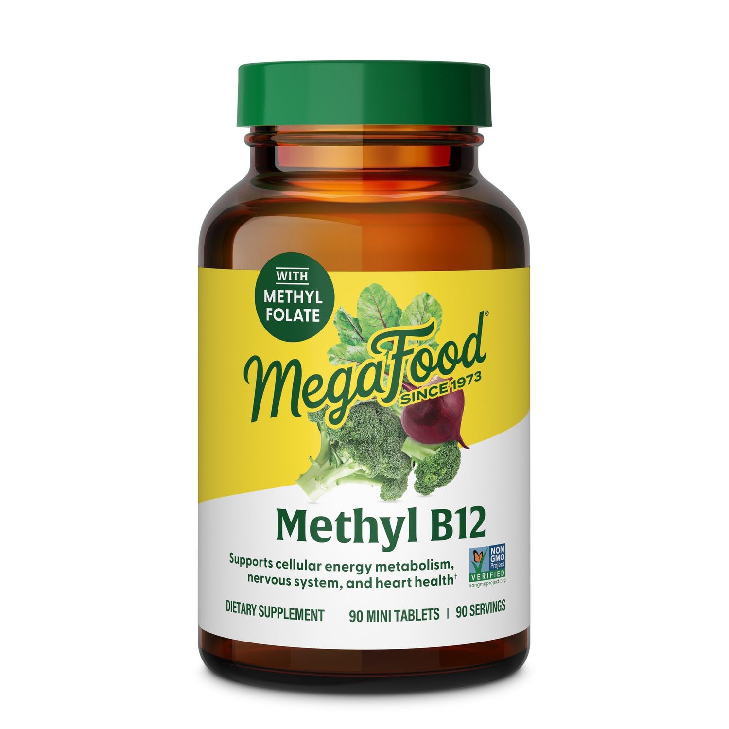 MegaFood Methyl B12 - Vegan - Includes Methyl Folate, Vitamin B12 B6 - Supports Cellular Energy Production, Nervous System Health Cardiovascular Function - 90 Tablets