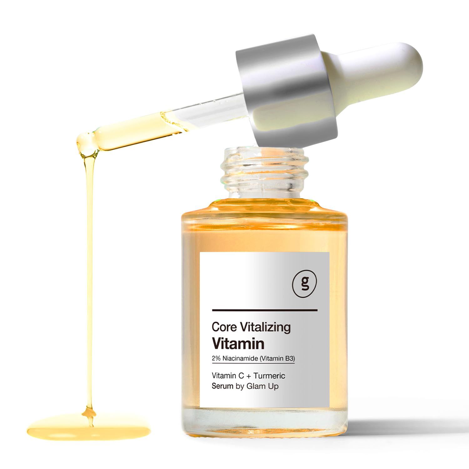 GLAM UP Core Vitalizing Vitamin-C Niacinamide 5 Serum - Hyaluronic Acid, Vitamin-C-B3 for Facial Brightening Clearing Serum, Anti Aging and Improve Skin Tone, Vegan Cruelty Free 30ml (1.12 Fl Oz)