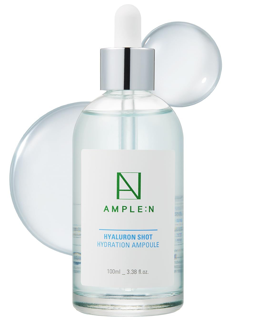 AMPLE:N Hyaluron Shot Hydration Serum - Plumping Face Serum with Hyaluronic Acid and Xylitol - Ultra Hydrating Moisturizer to Reduce Wrinkles and Restore Vitality and Glow, 3.38 fl.oz.