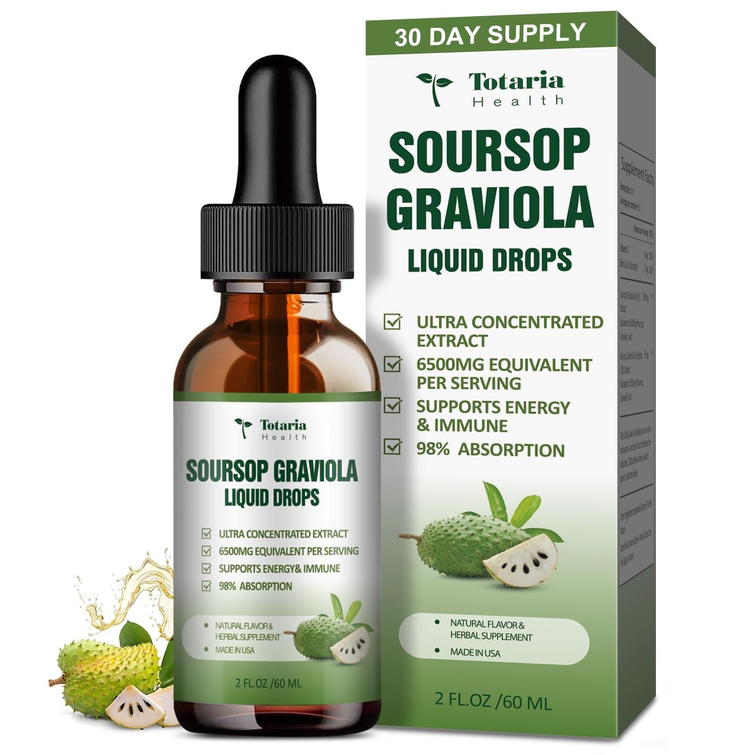 Pure Soursop Graviola Liquid Drop Support Digestive Skin Health, Sleep Antioxidant - Guanabana Oil Organic Leaf Exact Soursop Bitters Liquid Drops, Natural Flavor, Non-GMO, Vegan, 2 Fl Oz