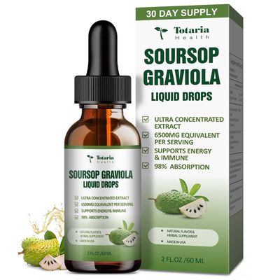 Pure Soursop Graviola Liquid Drop Support Digestive Skin Health, Sleep Antioxidant - Guanabana Oil Organic Leaf Exact Soursop Bitters Liquid Drops, Natural Flavor, Non-GMO, Vegan, 2 Fl Oz