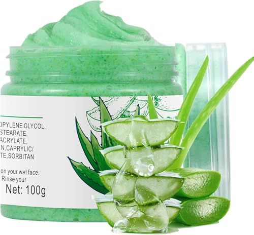 Brightening Face Scrub with Aloe Vera, Gentle Face Exfoliator, Exfoliating Face Wash for Blackheads Pore Dirt, Facial Scrub Exfoliator for Oily Acne Prone Skin, 100g 3.5Oz