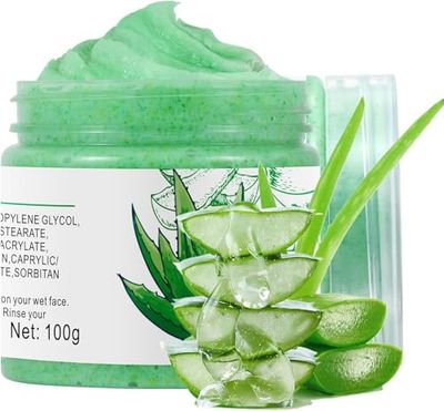 Brightening Face Scrub with Aloe Vera, Gentle Face Exfoliator, Exfoliating Face Wash for Blackheads Pore Dirt, Facial Scrub Exfoliator for Oily Acne Prone Skin, 100g 3.5Oz