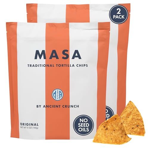 MASA CHIPS - Tortilla Chips Snack Pack - Seed Oil Free, Naturally Grown Corn Chips - Low Carb Snacks - Made with Grass Fed Tallow Sea Salt Tortilla Chips - 2 Pack, 5 Ounce Each