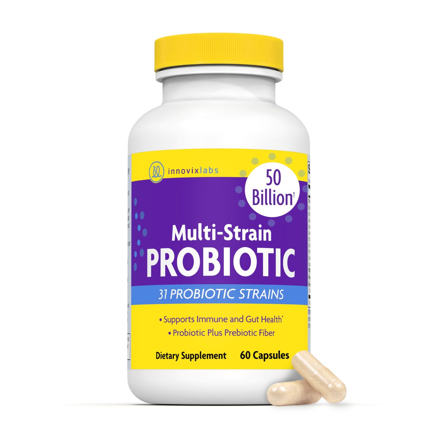 InnovixLabs Multi Strain Probiotics for Women Men - Probiotic Supplement - 50 Billion CFU - Gut Health, Immune Support, Digestion, Lactobacillus Acidophilus, Prebiotics and Probiotics, 60 Capsules