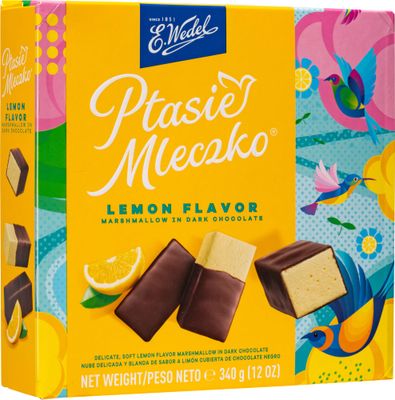 E. Wedel, Ptasie Mleczko Candy Box, Polish Bird&#39;s Milk, Delicate Soft Lemon Flavor Marshmallow in Dark Chocolate, 340g12oz