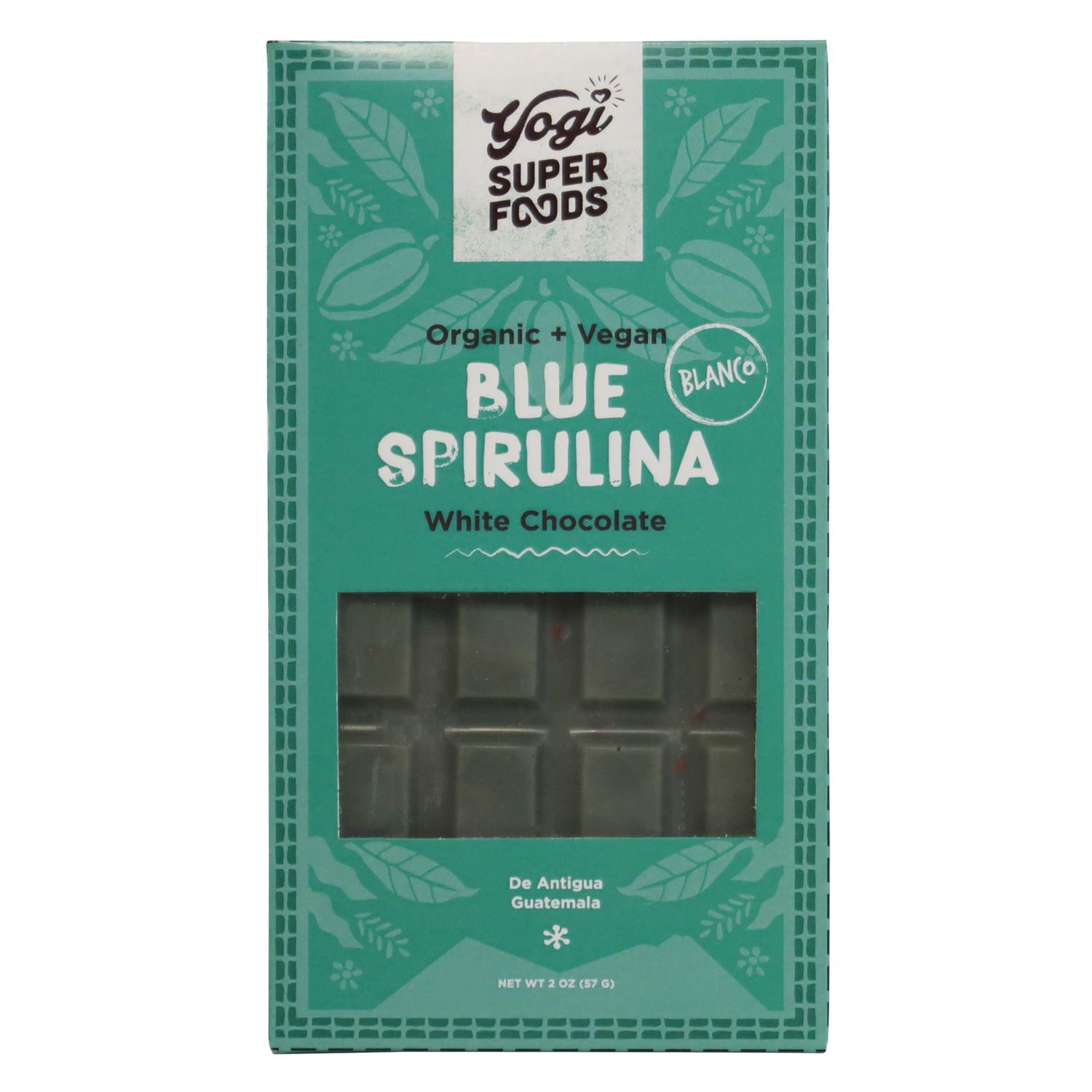 Yogi Super Foods Vegan White Chocolate Blue Spirulina Bar, Healthy Organic for Energy Boost made from Raw Cacao Butter, Gluten Free Oats, Sweetened with Panela Sugar, Macadamia Nuts - 1 Bar