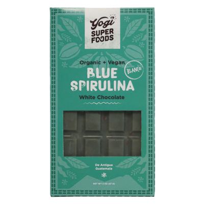 Yogi Super Foods Vegan White Chocolate Blue Spirulina Bar, Healthy Organic for Energy Boost made from Raw Cacao Butter, Gluten Free Oats, Sweetened with Panela Sugar, Macadamia Nuts - 1 Bar