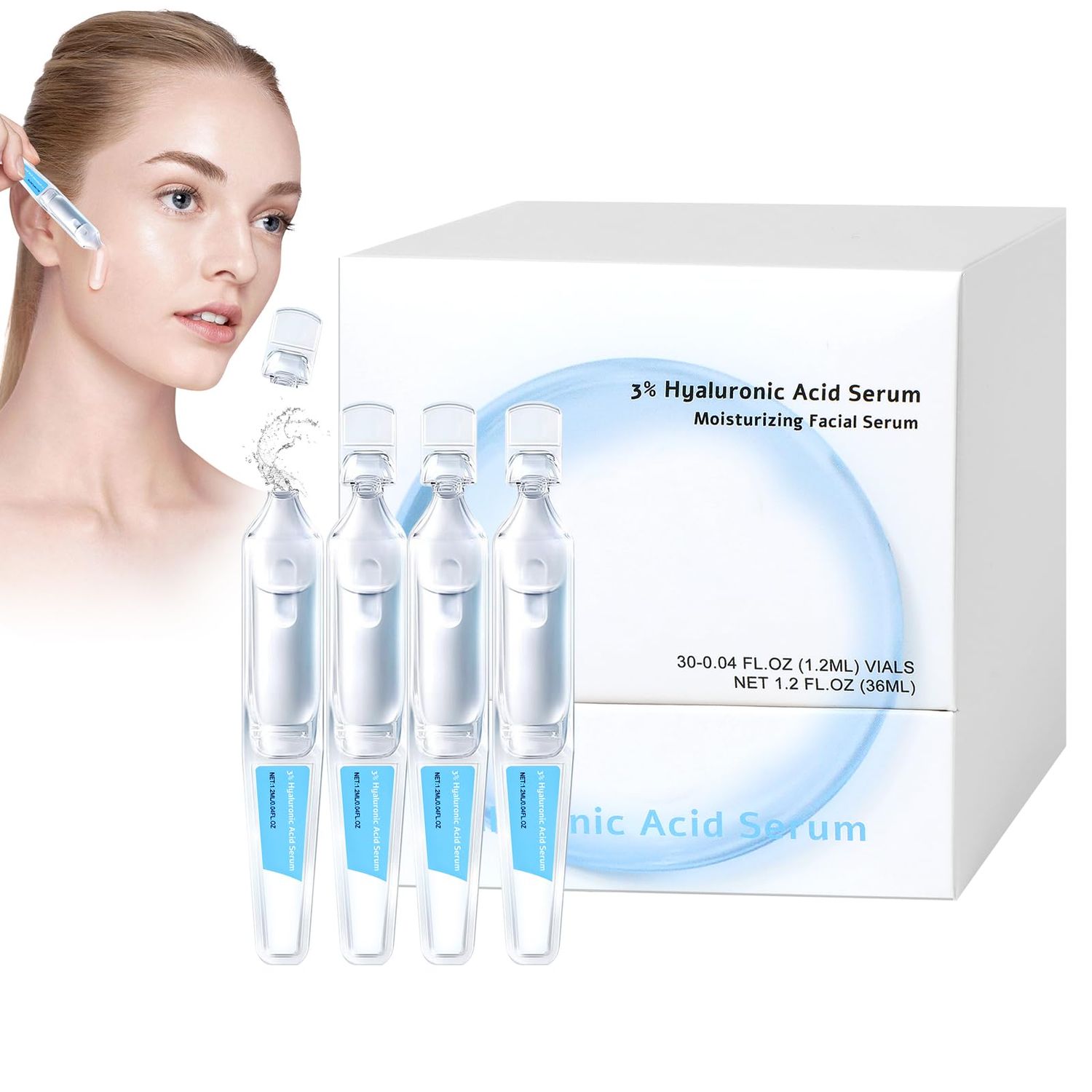 3 Hyaluronic Acid Serum Ultra-Hydrating Vials, Hyaluronic Acid Tubes, Wake Nature Perfection Hyaluronic Acid, 3 Hyaluronic Acid Serum for Face, Ultra Hydrating Serum Single-Use (1 Box of 30)