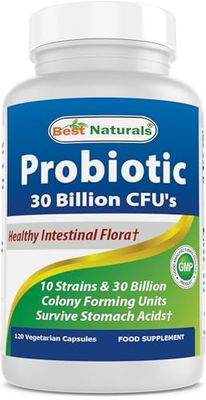 Best Naturals Probiotic 10 Strains 30 Billion CFU Intestinal Flora, 120 Veggie Capsules - Shelf Stable probiotic (4146365)